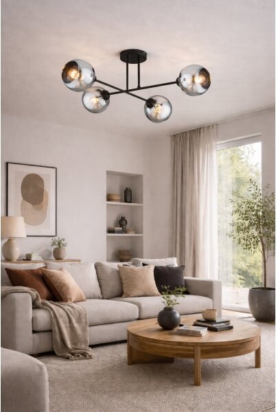 Brilagi - Lustră aplicată de tavan, 4 x E27, 60W, 230V, negru/gri fumuriu