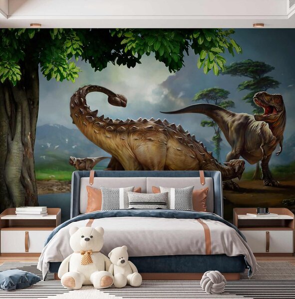 Fototapet Pictură de dinozauri lângă un râu, Fototapet animale, Fototapet populare, u28674 - Tapeko.ro