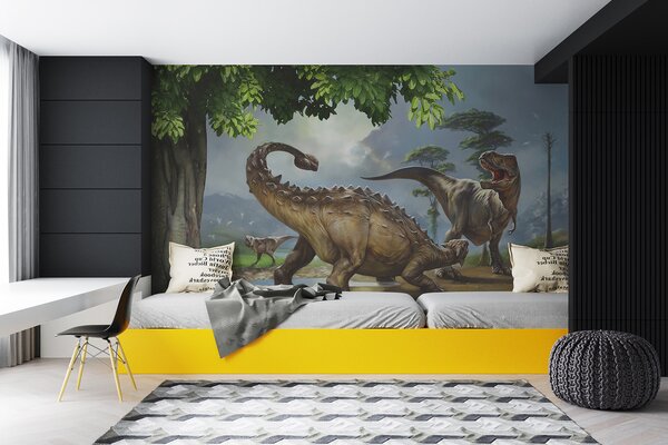 Fototapet Pictură de dinozauri lângă un râu, Fototapet animale, Fototapet populare, u28674 - Tapeko.ro