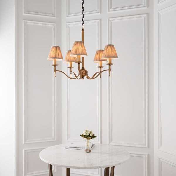 Endon 63627 - Candelabru cu lanț STANFORD 5xE14/40W/230V alamă/bej