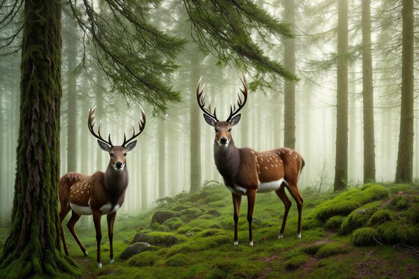 Fototapet Două căprioare într-o pădure, Fototapet animale, Fototapet populare, u94515 - Tapeko.ro