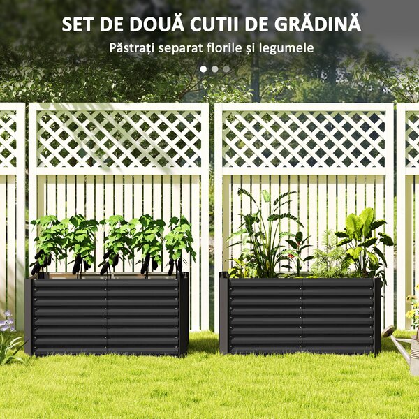 Outsunny Set de 2 Straturi Înălțate Galvanizate pentru Grădină cu Parte Inferioară Deschisă, 120x60x60 cm, Gri Închis | Aosom Romania