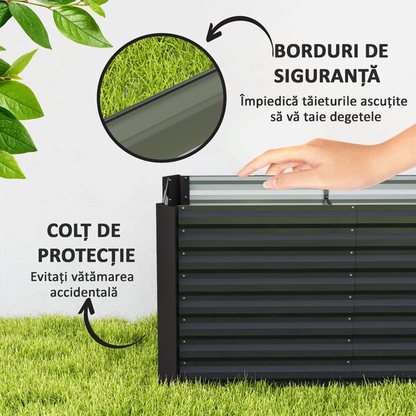 Outsunny Set de 2 Straturi Înălțate Galvanizate pentru Grădină cu Parte Inferioară Deschisă, 120x60x60 cm, Gri Închis | Aosom Romania