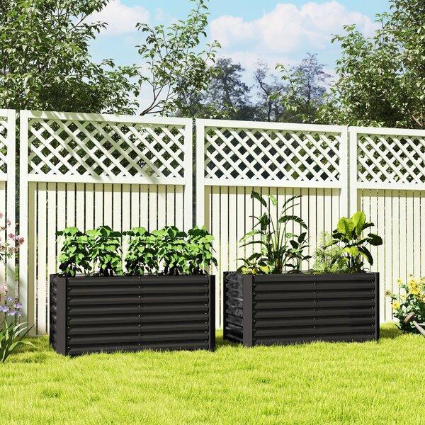 Outsunny Set de 2 Straturi Înălțate Galvanizate pentru Grădină cu Parte Inferioară Deschisă, 120x60x60 cm, Gri Închis | Aosom Romania
