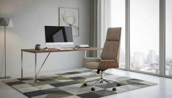 Scaun birou WEBSTER, nuc/bej, piele ecologica/placaj indoit, 60x65x114