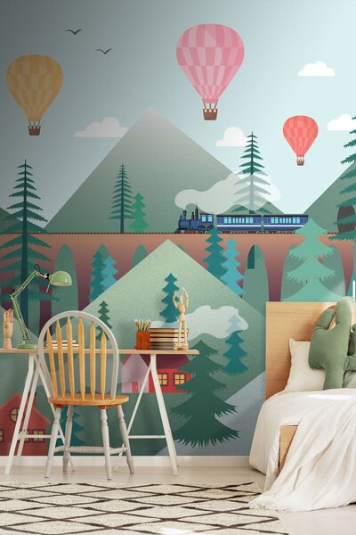 Fototapet Tren care trece printr-o pădure, Fototapet copii, Fototapet populare, u94615 - Tapeko.ro
