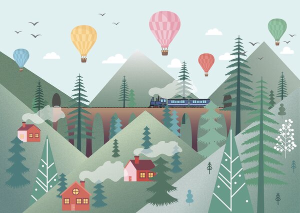 Fototapet Tren care trece printr-o pădure, Fototapet copii, Fototapet populare, u94615 - Tapeko.ro