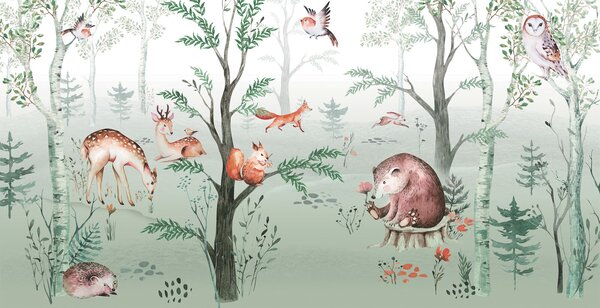 Fototapet Pictura de animale într-o pădure, Fototapet pădure, Fototapet populare, u94645 - Tapeko.ro