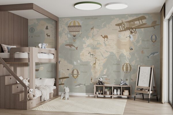 Tapet Harta lumii pentru copii, Fototapet Pentru Copii, u36066 : Uwalls.ro