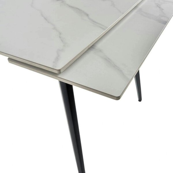 Masa extensibila REEF, alb cu efect de marmura/negru, ceramica/metal