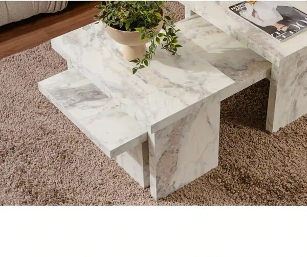Masuta cafea SANCTUARY, alb cu efect de marmura, PAL, 110x45x30 cm