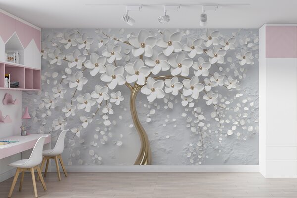 Tapet Copac înflorit cu flori mari, Fototapet 3D, Fototapet 3D Flori, u37065 : Uwalls.ro