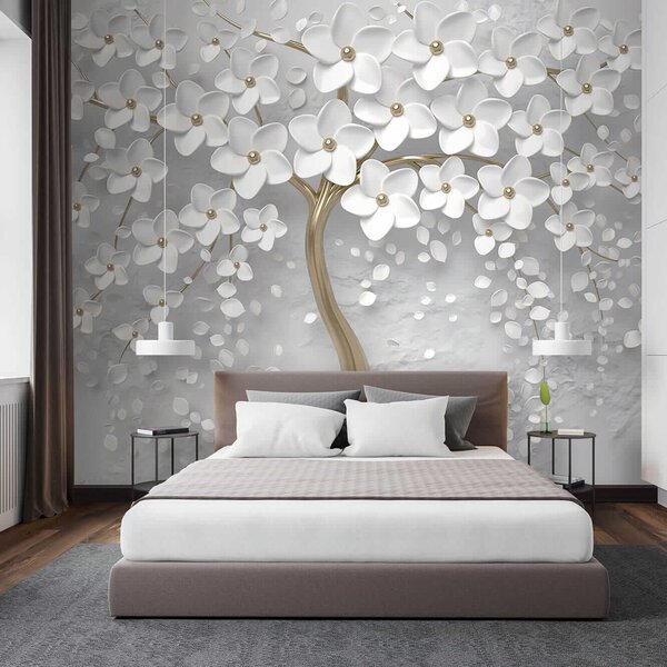 Tapet Copac înflorit cu flori mari, Fototapet 3D, Fototapet 3D Flori, u37065 : Uwalls.ro