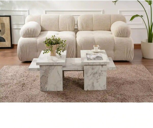 Masuta cafea SANCTUARY, alb cu efect de marmura, PAL, 110x45x30 cm