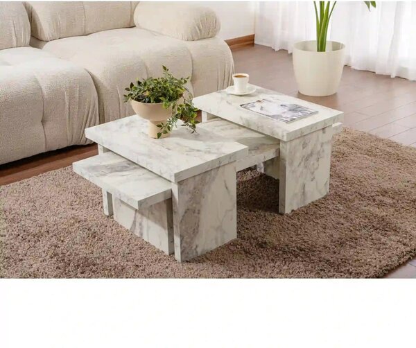 Masuta cafea SANCTUARY, alb cu efect de marmura, PAL, 110x45x30 cm