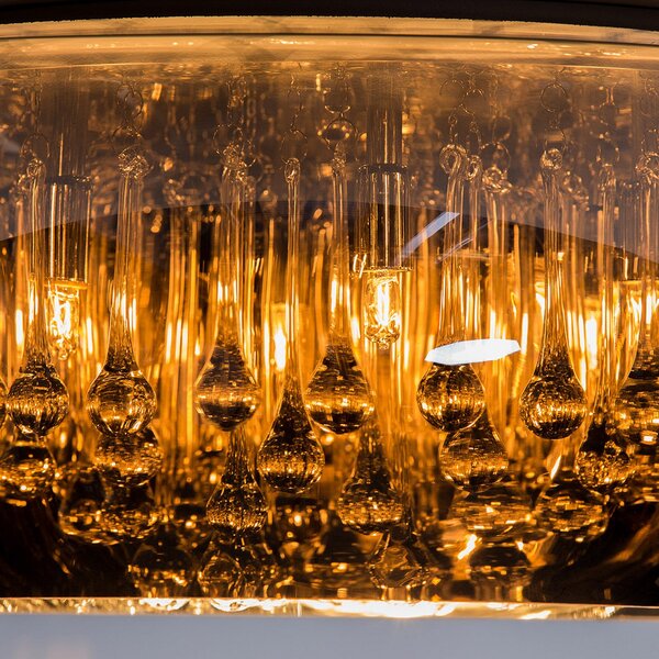 Lucide Plafonieră Pearl din sticlă, Ø 50 cm, reglabil, Gri, Camera de zi / sufragerie, Cristal, Modern