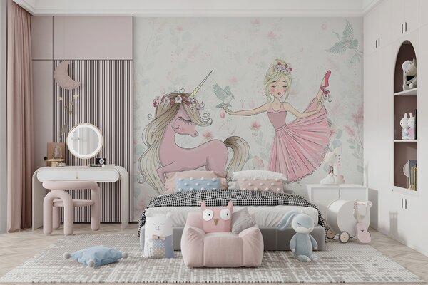 Fototapet Unicorn și o fată, Fototapet copii, Fototapet populare, u95007 - Tapeko.ro