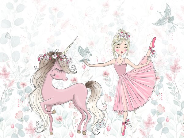 Fototapet Unicorn și o fată, Fototapet copii, Fototapet populare, u95007 - Tapeko.ro