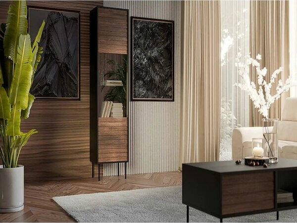 Vitrina CORTINA, nuc/negru, PAL laminat/sticla, 53x40x182 cm