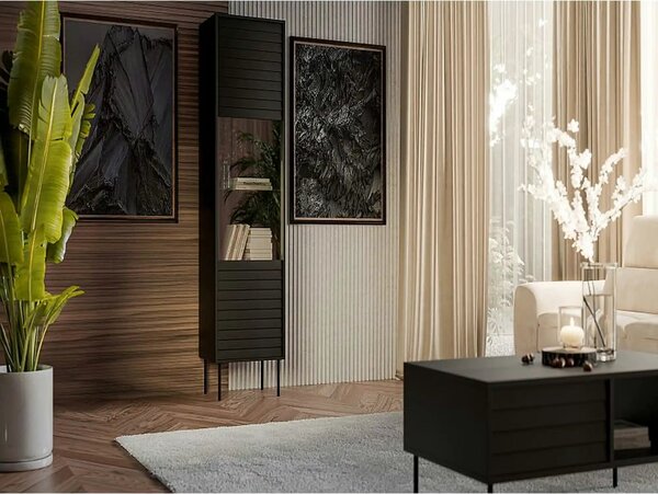 Vitrina CORTINA, negru, PAL laminat/sticla, 53x40x182 cm