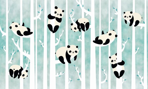 Fototapet Pandas într-un copac, Fototapet copii, Fototapet populare, u95025 - Tapeko.ro
