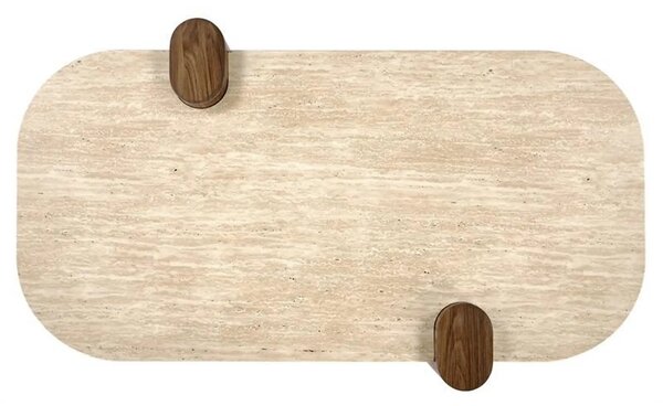 Masuta cafea CANOA, travertin/nuc, 120x70x43 cm