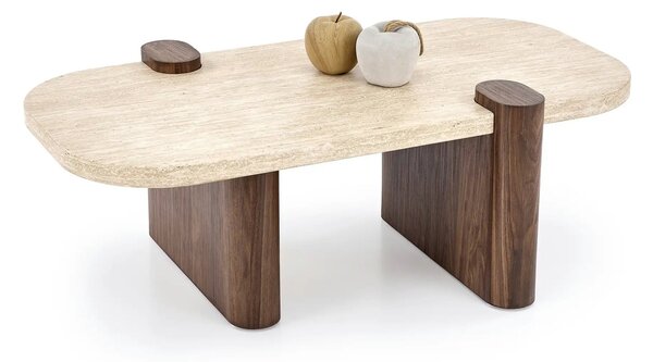 Masuta cafea CANOA, travertin/nuc, 120x70x43 cm