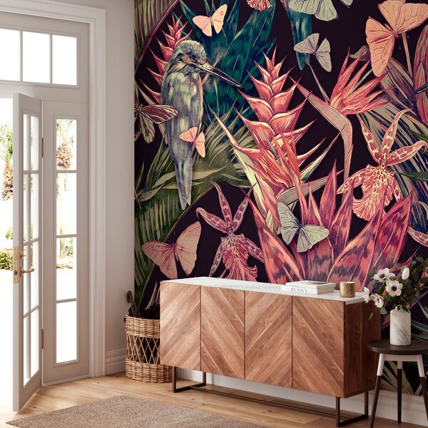 Fototapet Model de plante și păsări tropicale, Fototapet 3D, Fototapet populare, u95076 - Tapeko.ro
