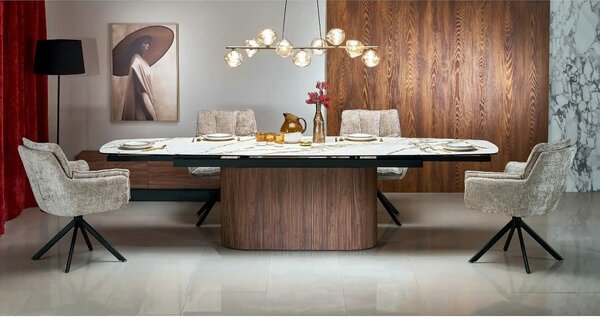 Masa extensibila FLAVOR, efect marmura alba/nuc, ceramica/sticla, 200/