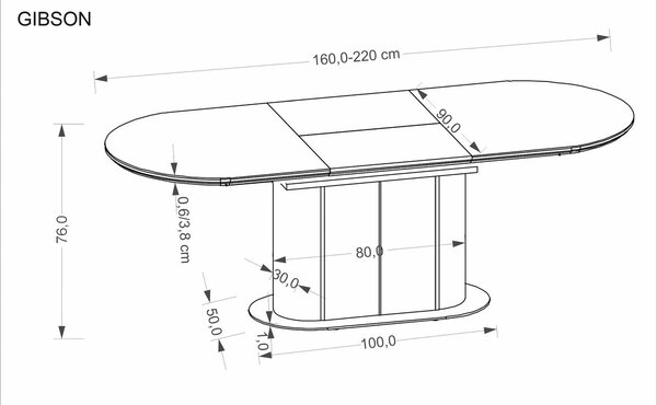 Masa extensibila GIBSON, alb/nuc/auriu, piatra sinterizata, 160/220x90