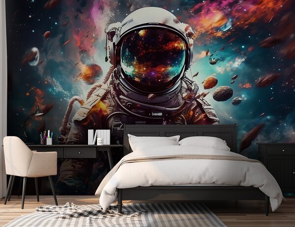Fototapet Un astronaut în spațiu cu o cască mare, Fototapet copii, Fototapet populare, u95147 - Tapeko.ro