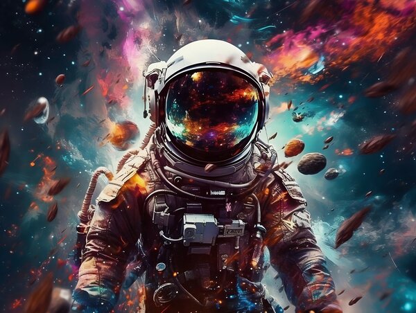 Fototapet Un astronaut în spațiu cu o cască mare, Fototapet copii, Fototapet populare, u95147 - Tapeko.ro