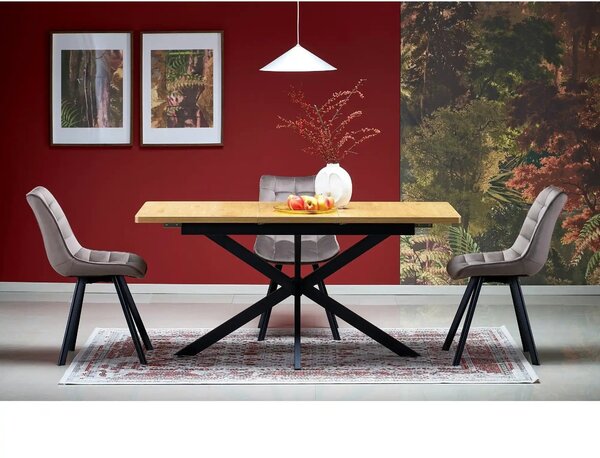 Masa extensibila HOLTER, stejar auriu/negru, 120/160x80x76 cm