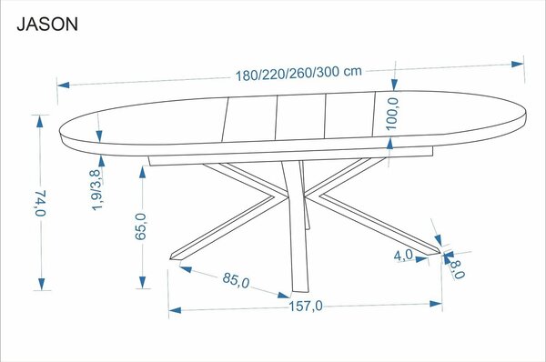 Masa extensibila JASON, nuc/negru, 180/300x100x74 cm
