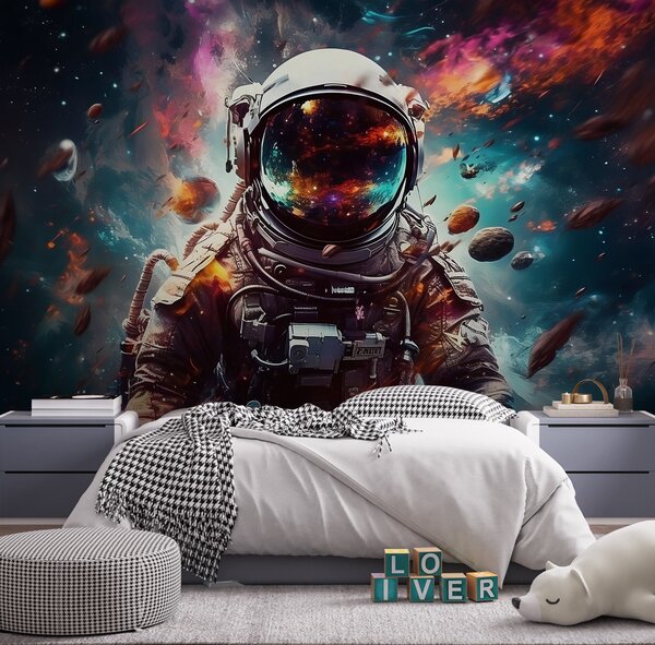 Fototapet Un astronaut în spațiu cu o cască mare, Fototapet copii, Fototapet populare, u95147 - Tapeko.ro