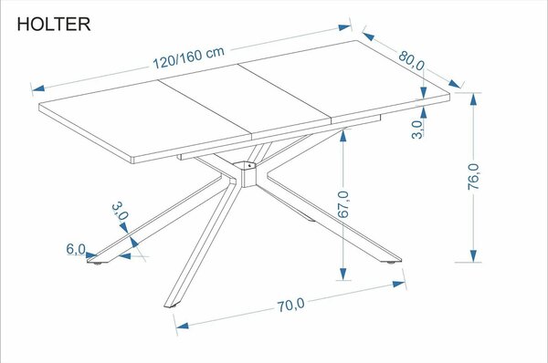 Masa extensibila HOLTER, stejar auriu/negru, 120/160x80x76 cm