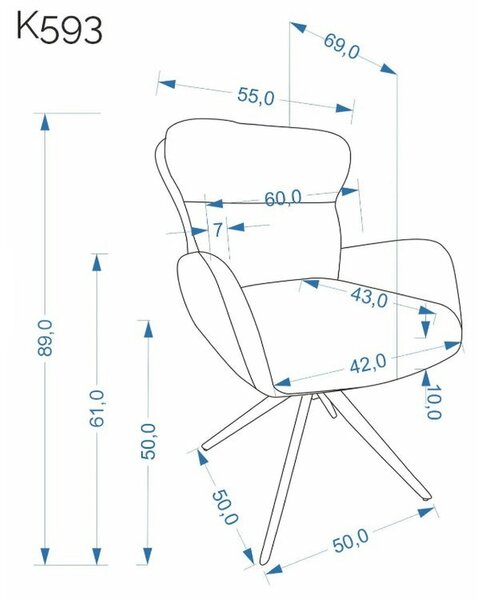 Scaun rotativ K593, gri/negru, stofa/metal, 56x54x89 cm