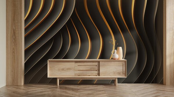 Fototapet Linii ondulate negre și portocalii, Fototapet 3D, Fototapet populare, u95243 - Tapeko.ro