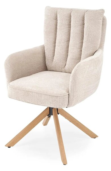 Scaun rotativ K594, bej/stejar, stofa/lemn, 60x64x95 cm