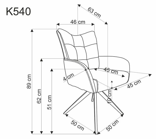 Scaun rotativ K540, bej/stejar, stofa/lemn, 60x63x89 cm