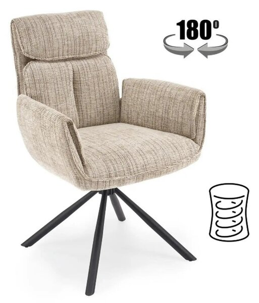 Scaun rotativ K596, bej/negru, stofa clasica/metal, 66x66x93 cm