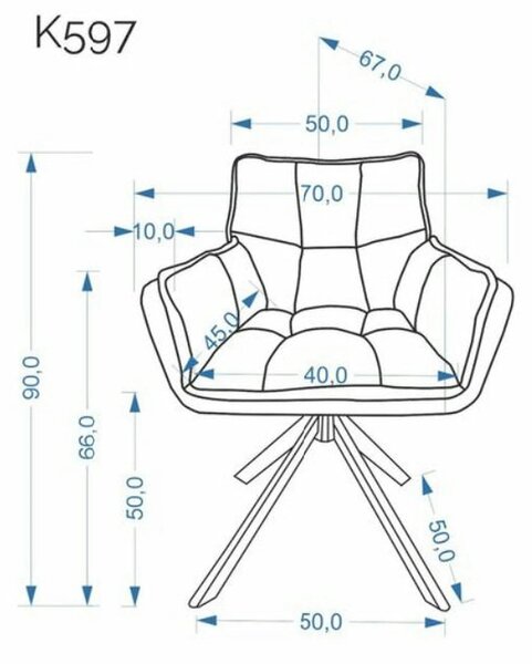 Scaun rotativ K597, gri/negru, stofa/metal, 70x67x90 cm