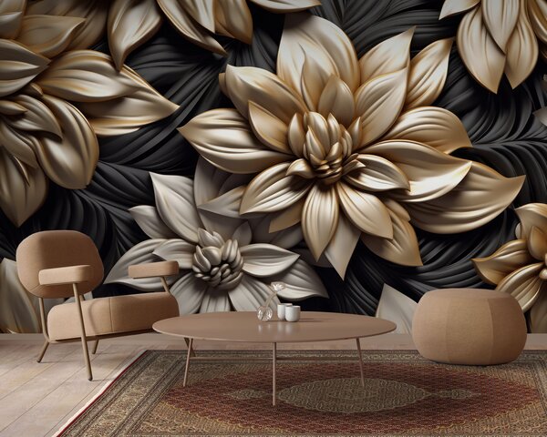 Fototapet Design floral elegant pe fundal închis, Fototapet flori 3D, Fototapet populare, u95252 - Tapeko.ro
