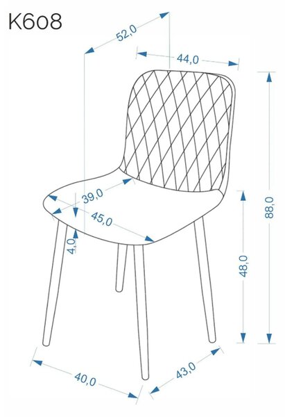 Scaun K608, gri, stofa catifelata/metal, 45x52x88 cm