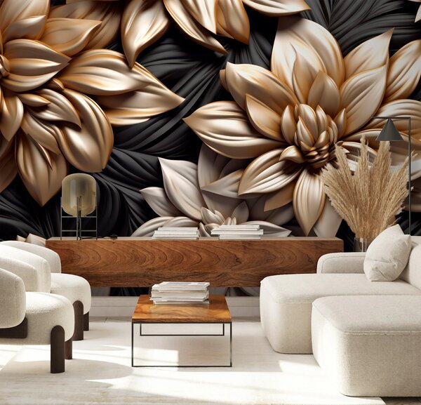 Fototapet Design floral elegant pe fundal închis, Fototapet flori 3D, Fototapet populare, u95252 - Tapeko.ro
