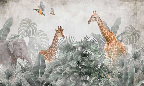 Fototapet Grup de girafe într-o pădure, Fototapet jungle, Fototapet populare, u95271 - Tapeko.ro