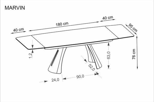 Masa extensibila MARVIN, visiniu/negru, piatra sinterizata/metal, 180/
