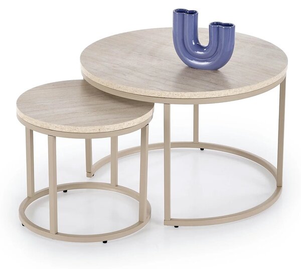 Set 2 masute cafea PAOLA, bej cu efect de piatra travertin/casmir