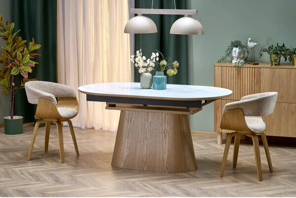 Masa extensibila SIRIUS, alb/stejar natural, 160/240x90x77 cm