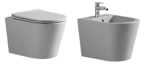 Set vas WC si bideu suspendat, Fluminia Cleo, gri mat